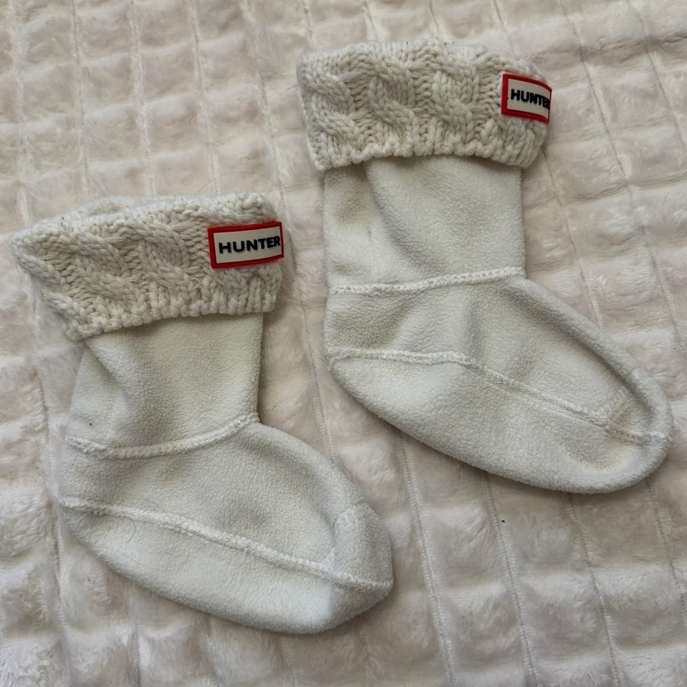 HUNTER Youth Small Rain Boot Fleece Socks Liners Cream Cable Knit Cuffs S 8-10